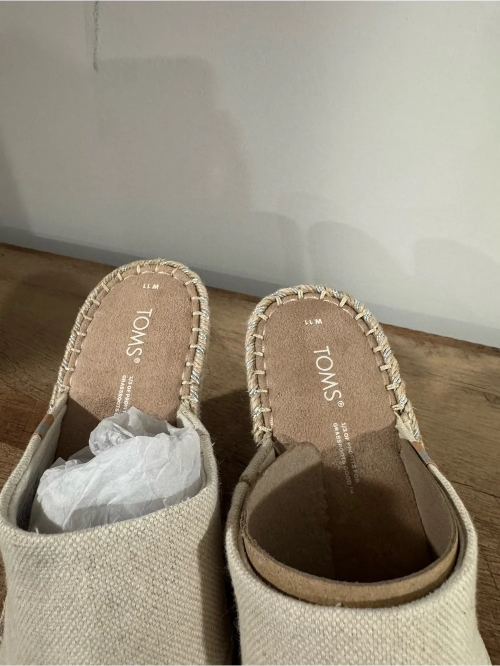 Toms Beige Suede Espadrille Wedge Slides